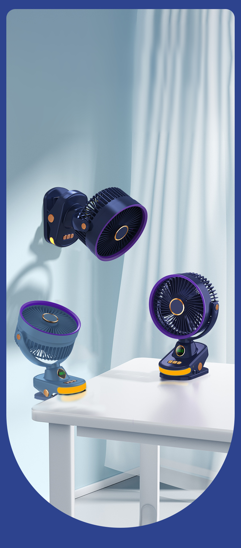 5-Speed USB Rechargeable Desk Fan with Digital Display — detail 1