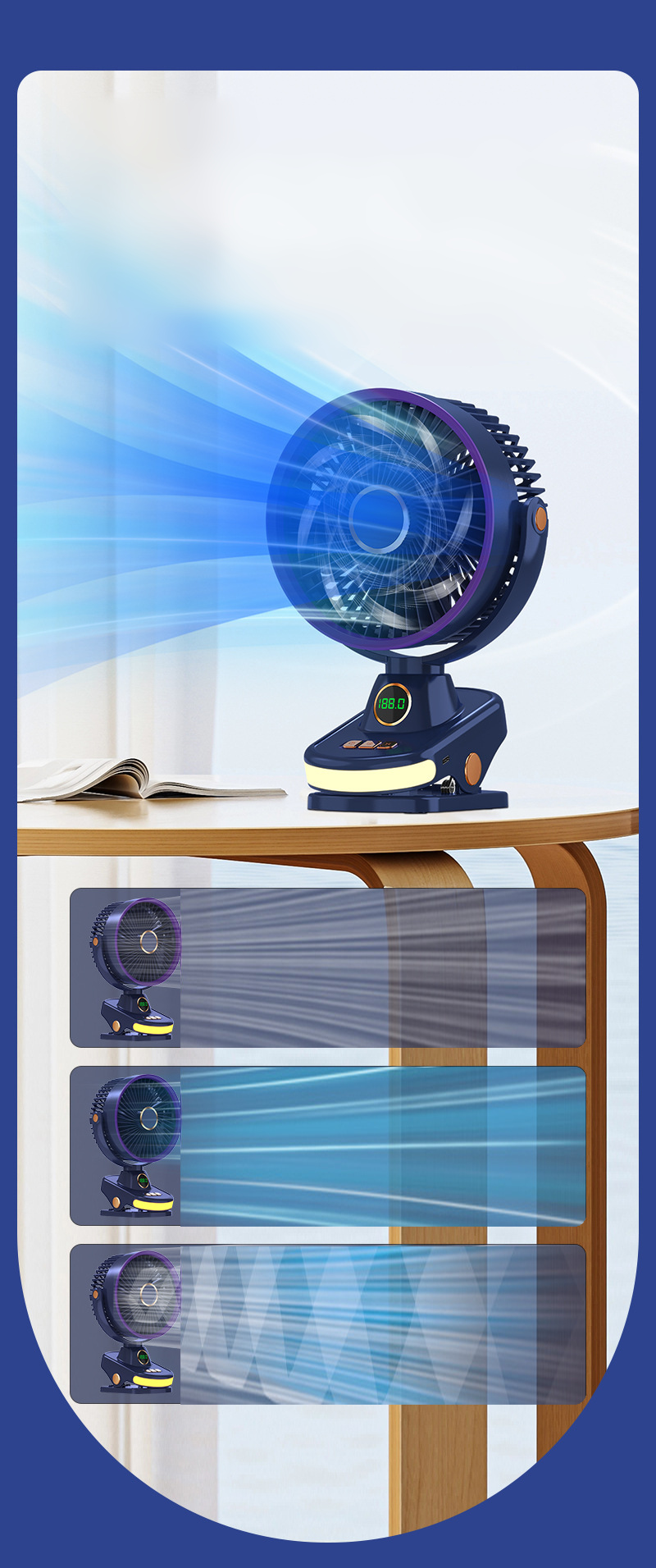 5-Speed USB Rechargeable Desk Fan with Digital Display — detail 6