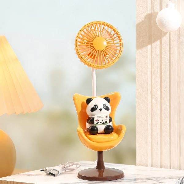 Yellow (Panda) USB rechargeable cartoon desk fan with chair-shaped base