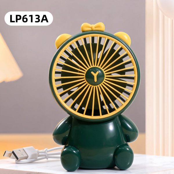 Green - Bear animal-ear USB rechargeable three-speed mini fan