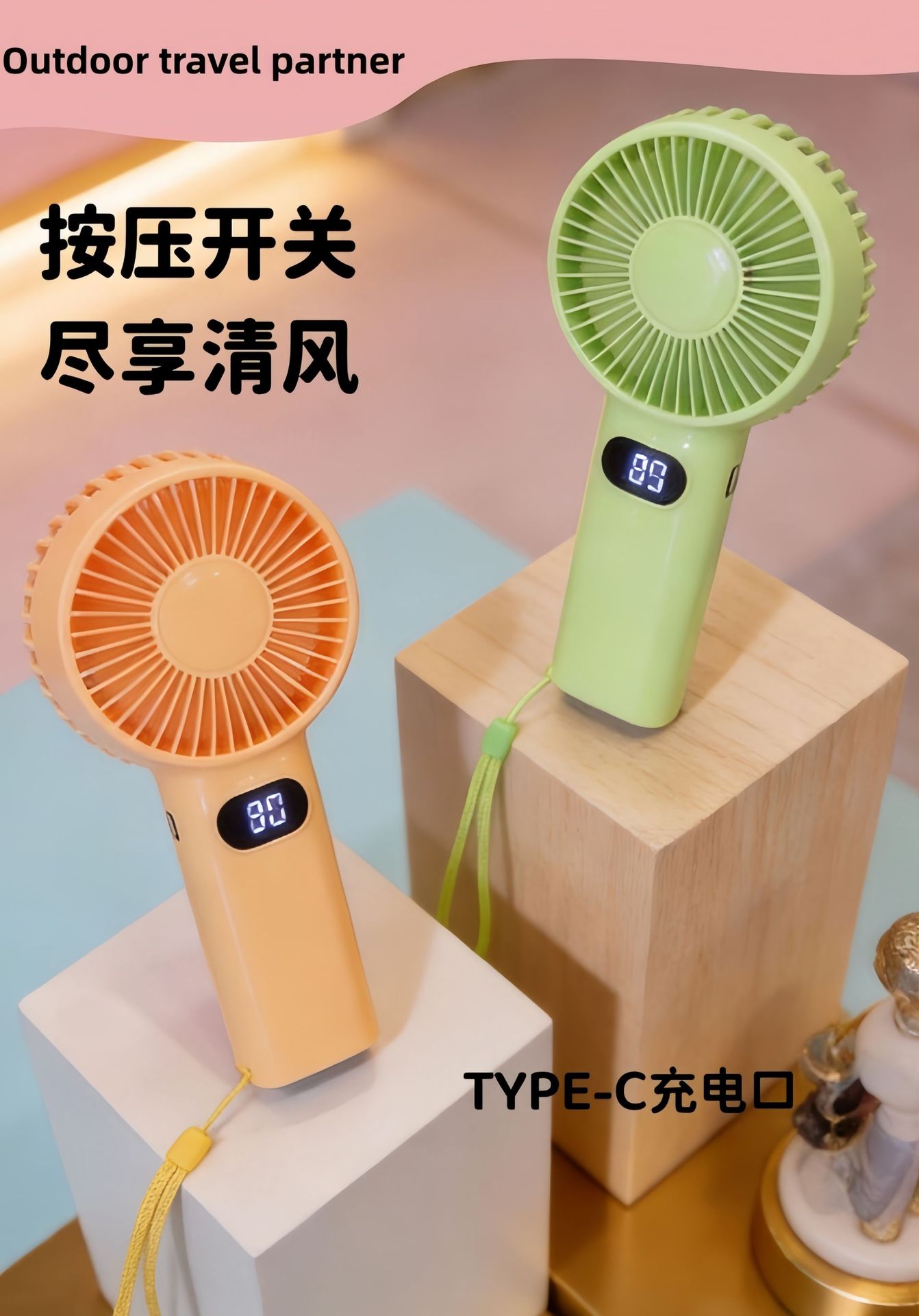 USB Rechargeable Handheld Fan with Digital Display — detail 2