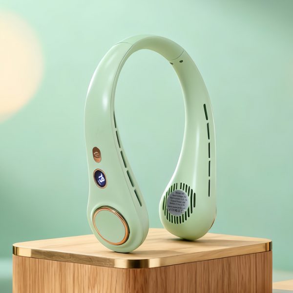 Green (H9) rechargeable neck fan with digital display
