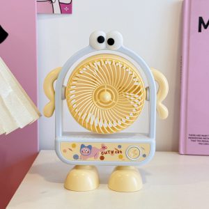 Blue & Yellow (Big Eyes) USB rechargeable mini desk fan