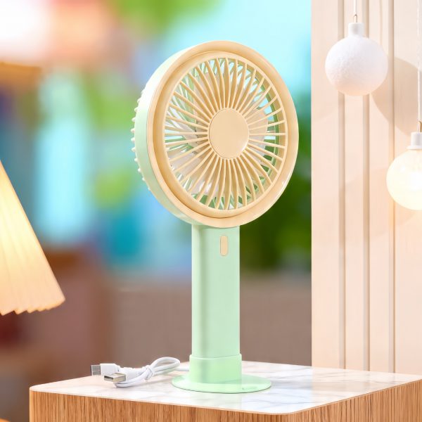 Green rechargeable handheld desktop fan with detachable base