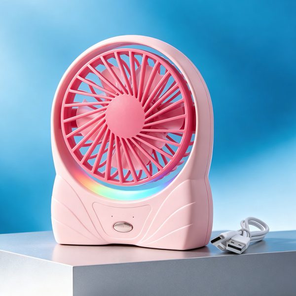 Pink Light-Up USB rechargeable mini desk fan
