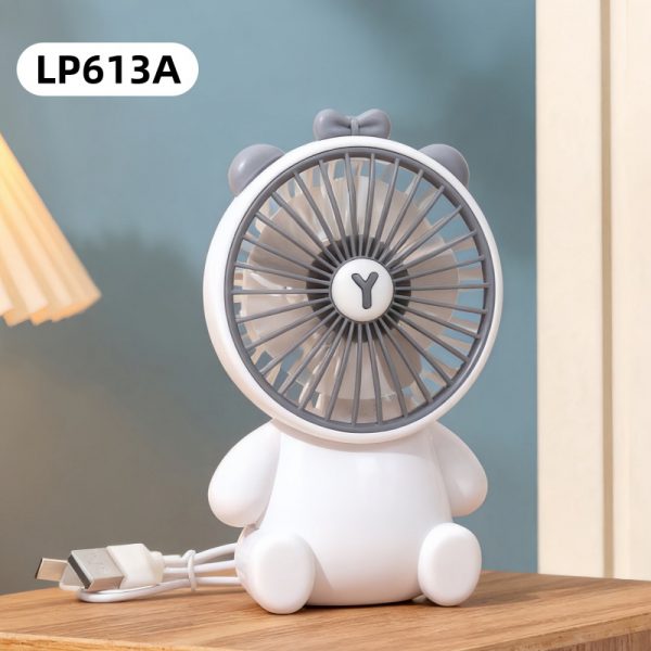 White - Bear animal-ear USB rechargeable three-speed mini fan
