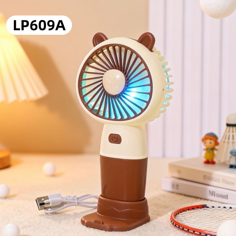 Rechargeable Bear Ear Handheld Fan with LED Light