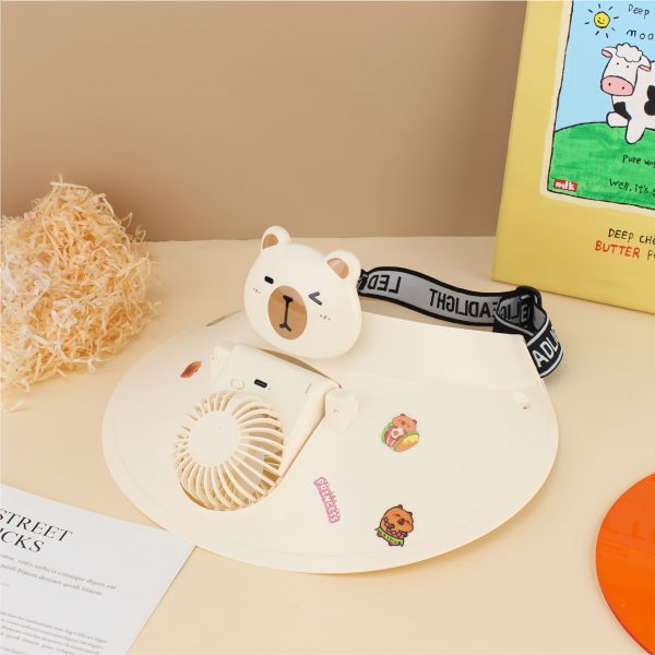 Beige rechargeable sun hat fan with built-in USB fan