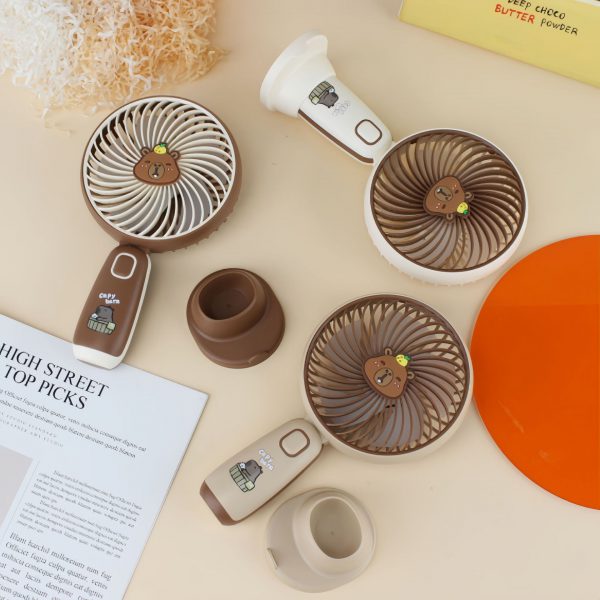 Capybara USB rechargeable handheld fan color comparison with removable tabletop stands