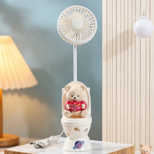 USB Rechargeable Cartoon Toilet Bear Desk Fan