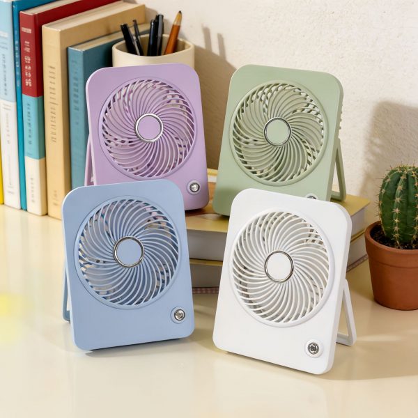 Purple, green, blue and white rechargeable square desktop fans