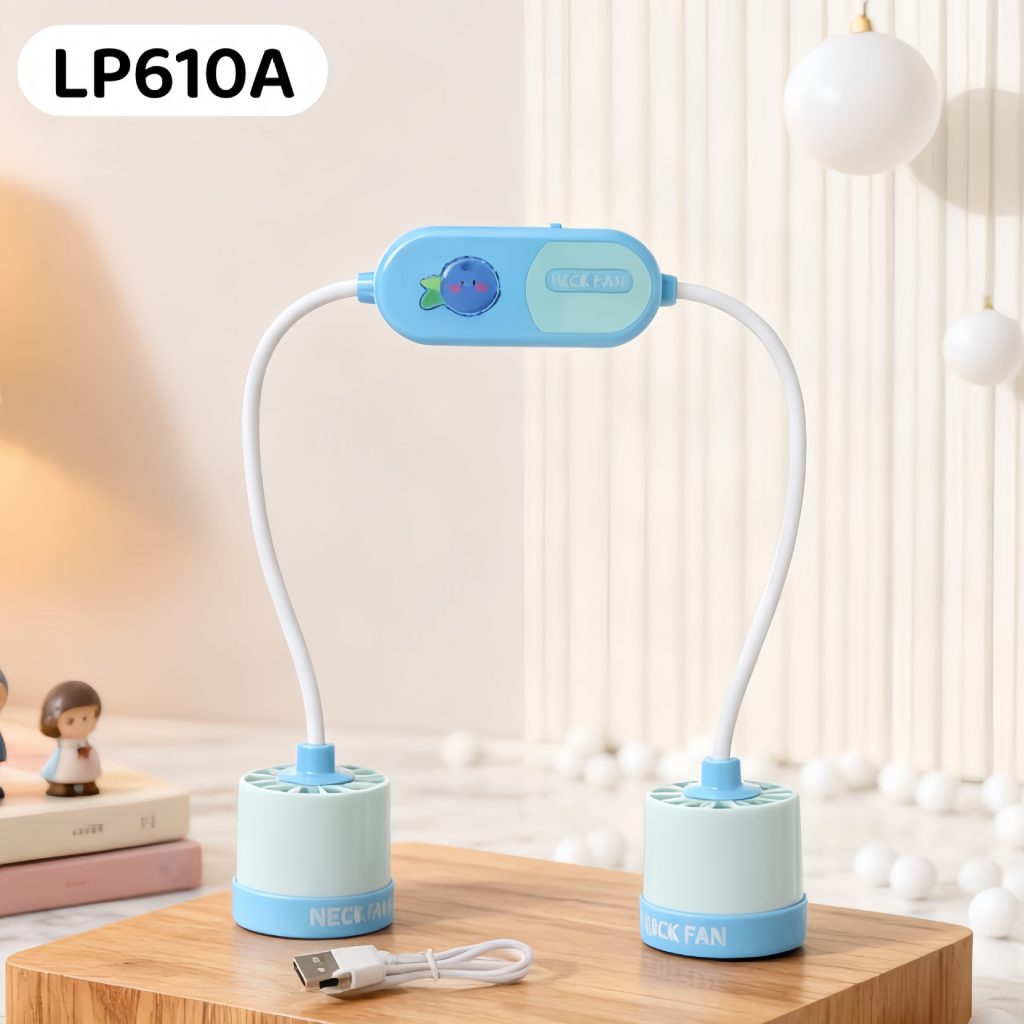 Rechargeable Cartoon Neck Fan with Flexible Arms and 2 Speeds