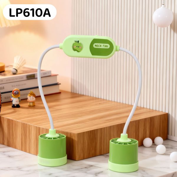 Green rechargeable cartoon neck fan in Style A with flexible arms