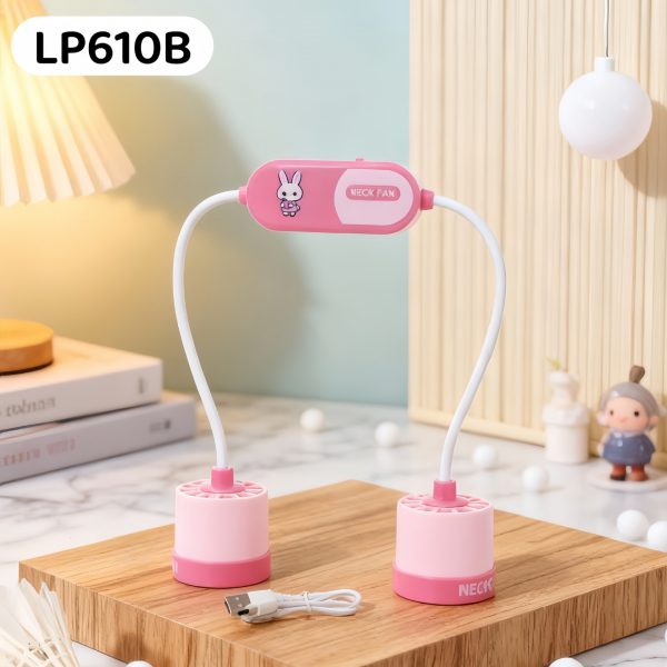Pink (LP610B) flexible dual-head neck fan with cartoon motif