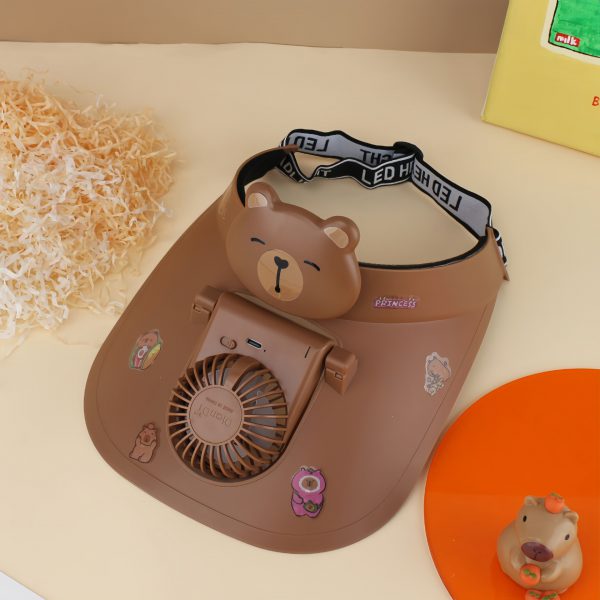 Dark Brown - Capybara USB rechargeable fan visor hat with adjustable fan angle