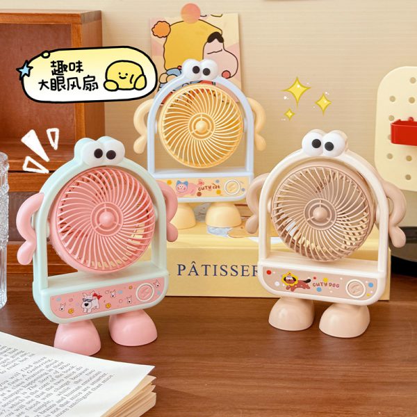 Blue and Yellow, Green and Pink, Apricot and Coffee Big Eyes mini desk fan color choices