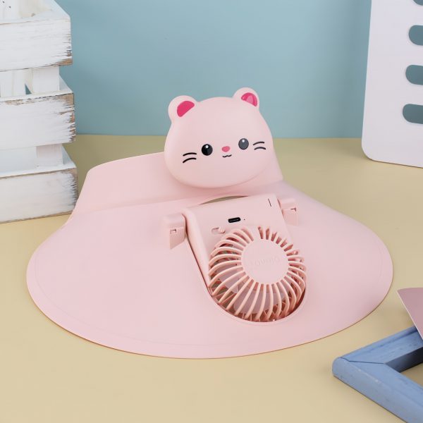 Pink rechargeable sun hat fan with built-in USB fan