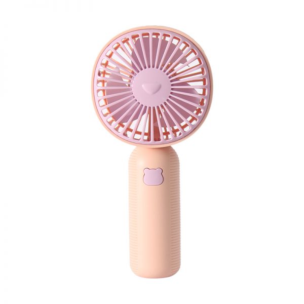 Pink mini handheld fan on a white background