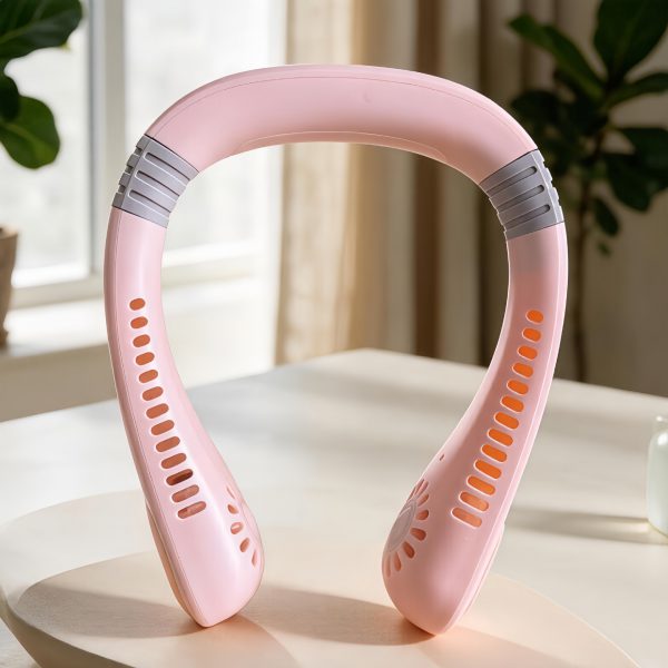 Pink digital display neck fan