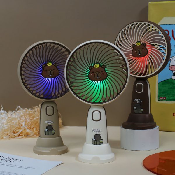 Capybara USB rechargeable handheld fan color comparison with illuminated grilles