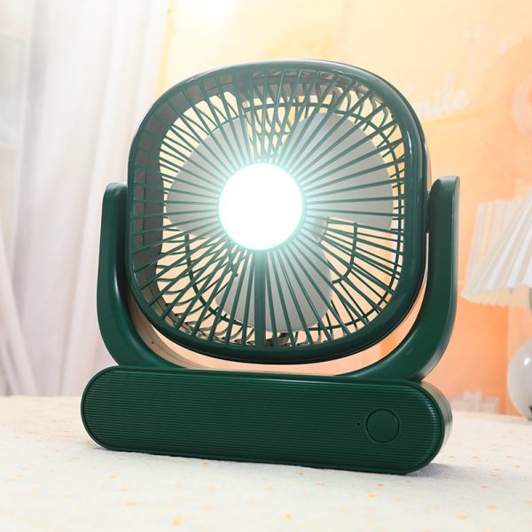 Green rechargeable square desktop fan with built-in light