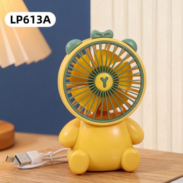 Yellow - Bear animal-ear USB rechargeable three-speed mini fan
