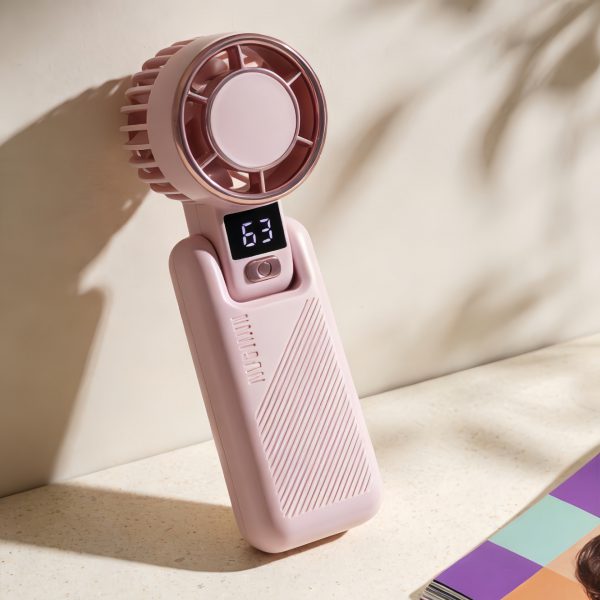 Pink Folding Digital USB rechargeable mini handheld fan