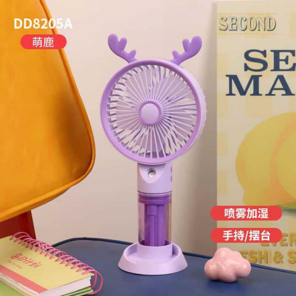 Antler Purple cartoon USB rechargeable spray fan with phone stand
