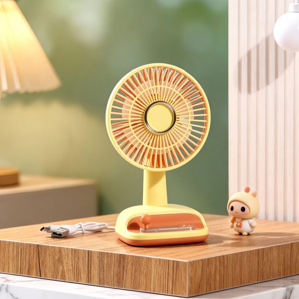 Yellow USB rechargeable mini desk fan
