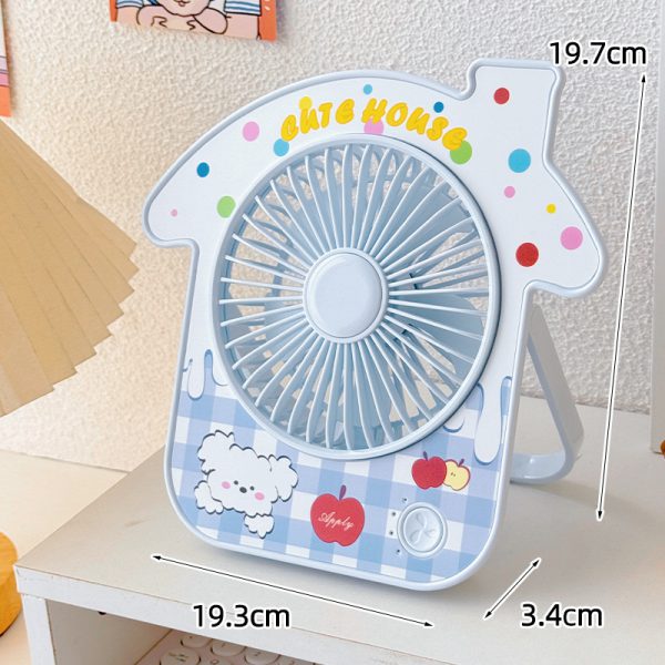 Polka Dot House rechargeable house-shaped mini desk fan with stand
