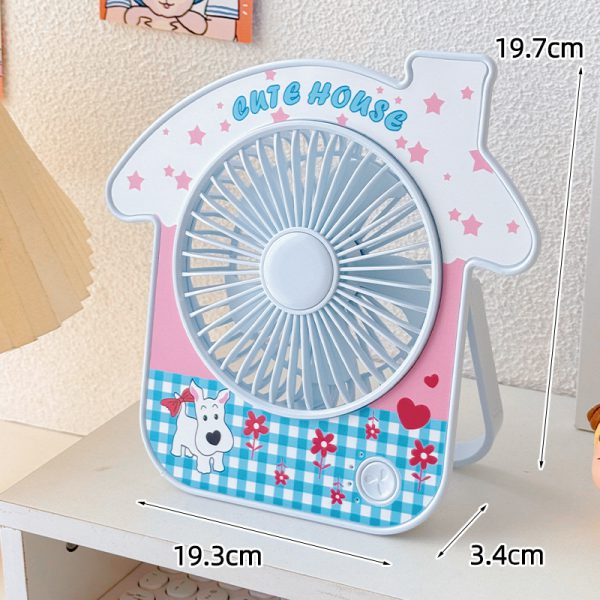 Flower House rechargeable house-shaped mini desk fan with stand