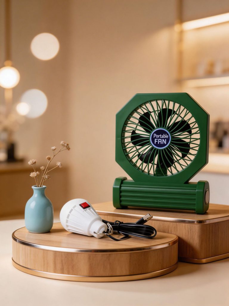 Rechargeable Camping Fan with USB Light Bulb and Power Bank