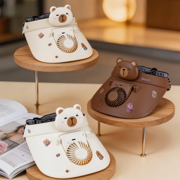 Capybara USB rechargeable fan visor hat comparison in Cream, Dark Brown and Light Brown