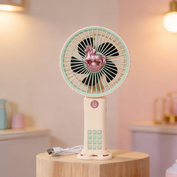 Apricot rechargeable mini handheld fan with detachable desktop base