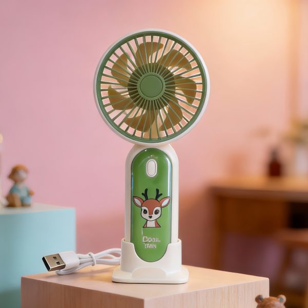 Green (Deer) USB rechargeable cartoon handheld fan