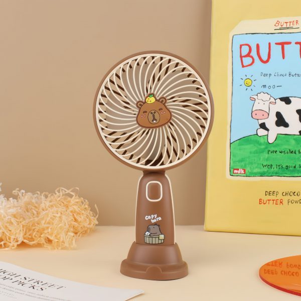Caramel Brown - Capybara USB rechargeable handheld fan with removable tabletop stand