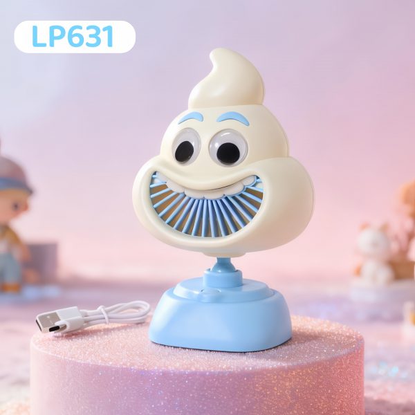 White & Blue (Funny Face) USB rechargeable mini desk fan
