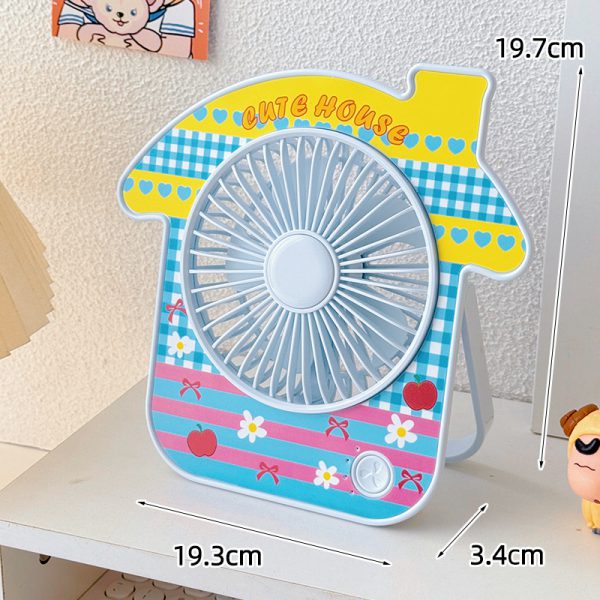 Striped House rechargeable house-shaped mini desk fan with stand