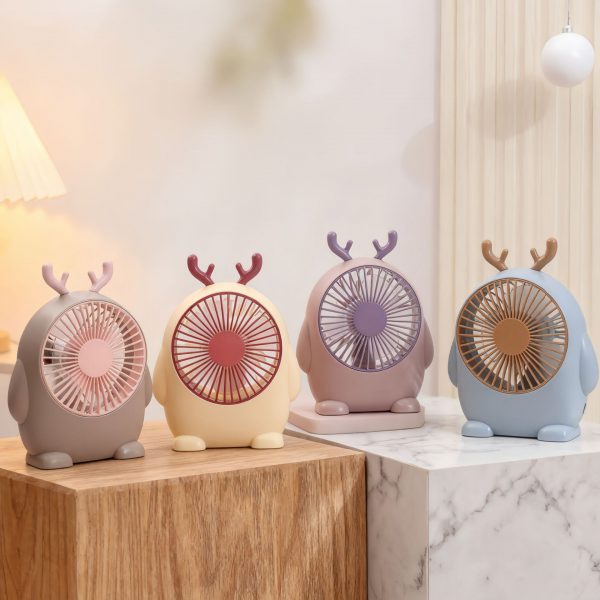 Four rechargeable deer antler desktop fans in the available two-tone colors
