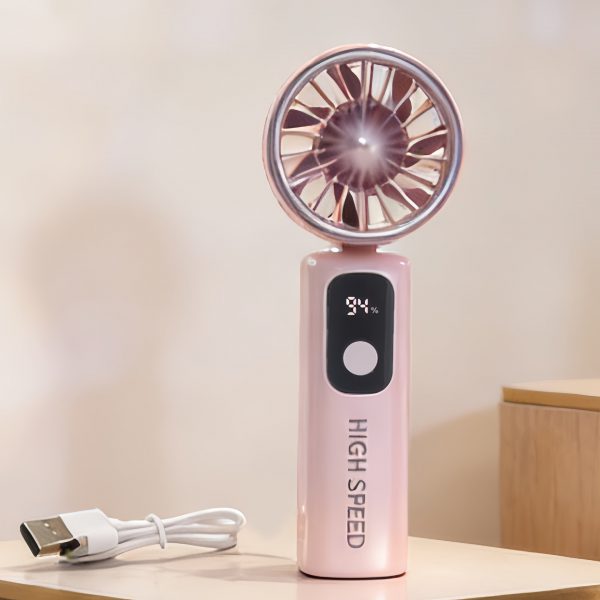 5-Speed Rechargeable Folding Handheld Fan with Digital Display