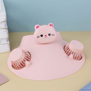 Pink USB rechargeable dual-fan visor hat with cat decoration