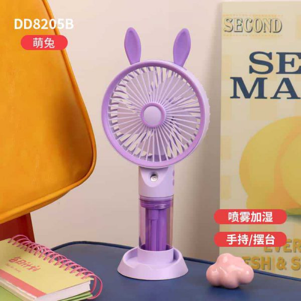 Rabbit Ear Purple cartoon USB rechargeable spray fan with phone stand