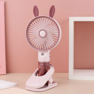 Pink (Rabbit) USB rechargeable misting clip-on fan