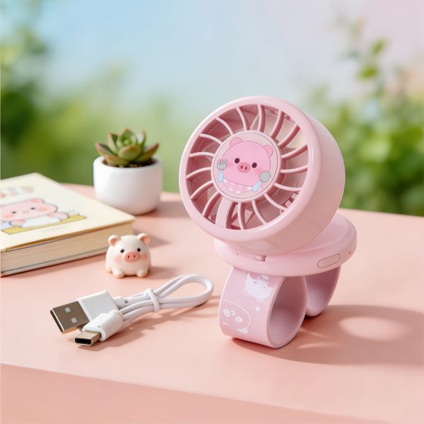 Pink USB rechargeable cartoon wrist fan