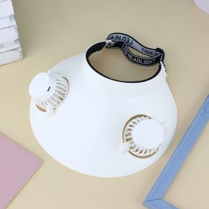 White USB rechargeable dual-fan sun visor, front view