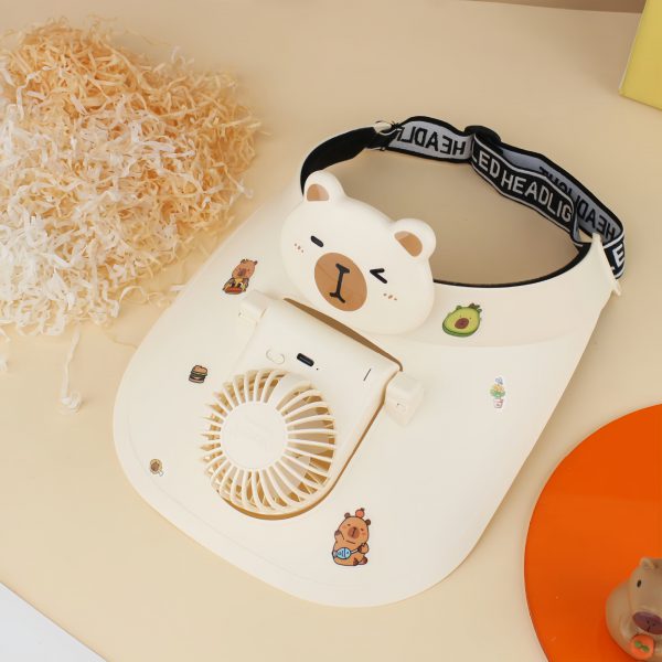 Cream - Capybara USB rechargeable fan visor hat with adjustable fan angle