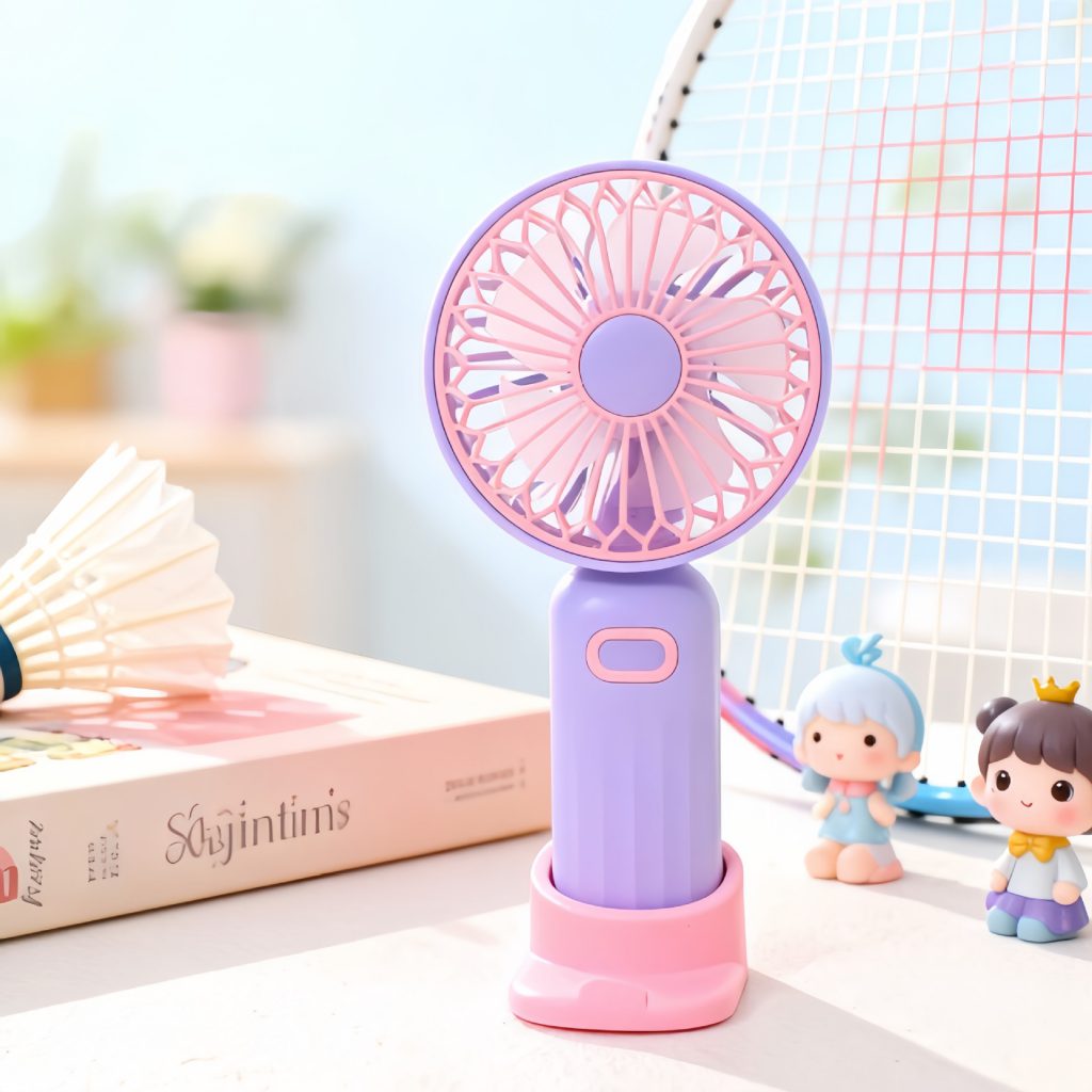 Rechargeable Mini Handheld Fan with 3 Speeds and Phone Stand