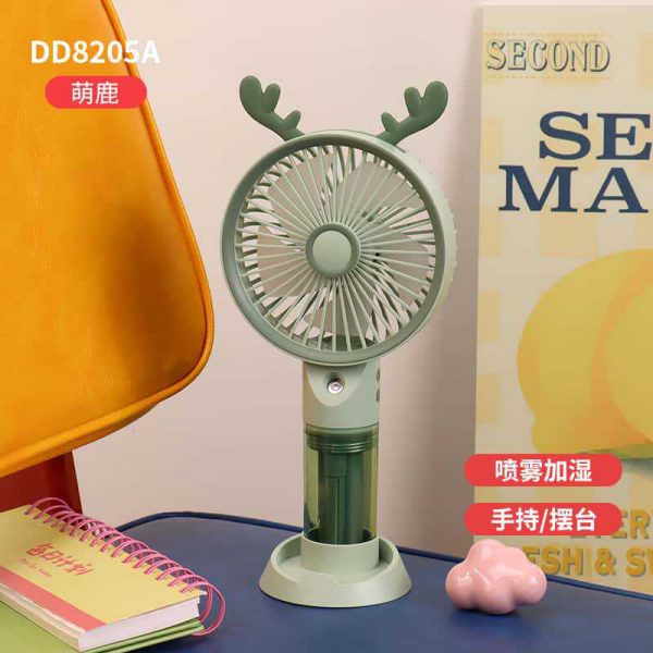 Antler Green cartoon USB rechargeable spray fan with phone stand