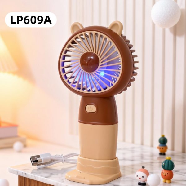 Light Coffee (LP609A) rechargeable bear-ear handheld mini fan with detachable desktop base