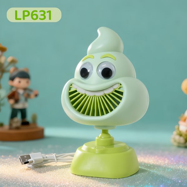 Green (Funny Face) USB rechargeable mini desk fan
